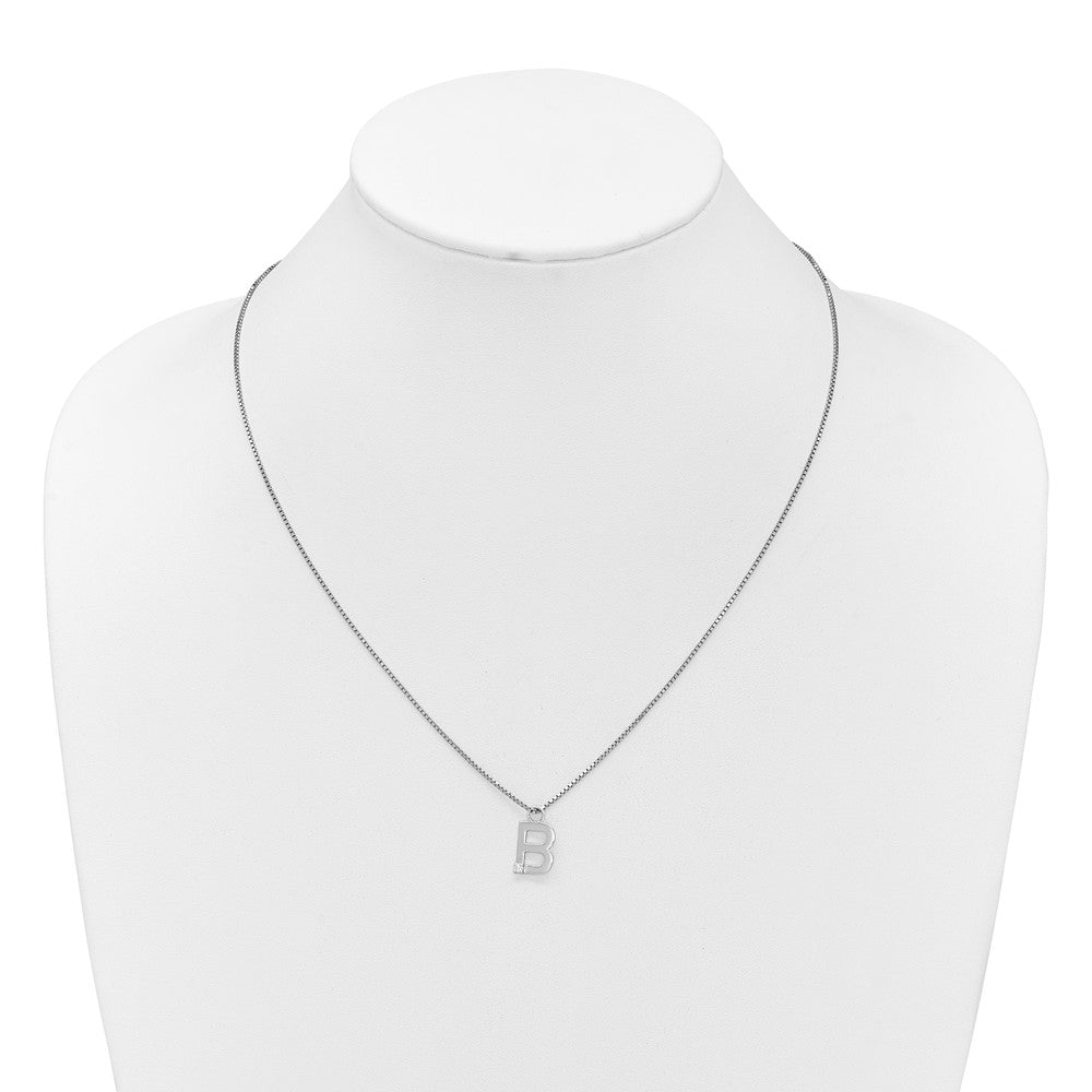 Sterlingsilber Rhodiniert Weiß Eis.03 Diamant Initiale B mit 2 Zoll Verlängerung. Halskette