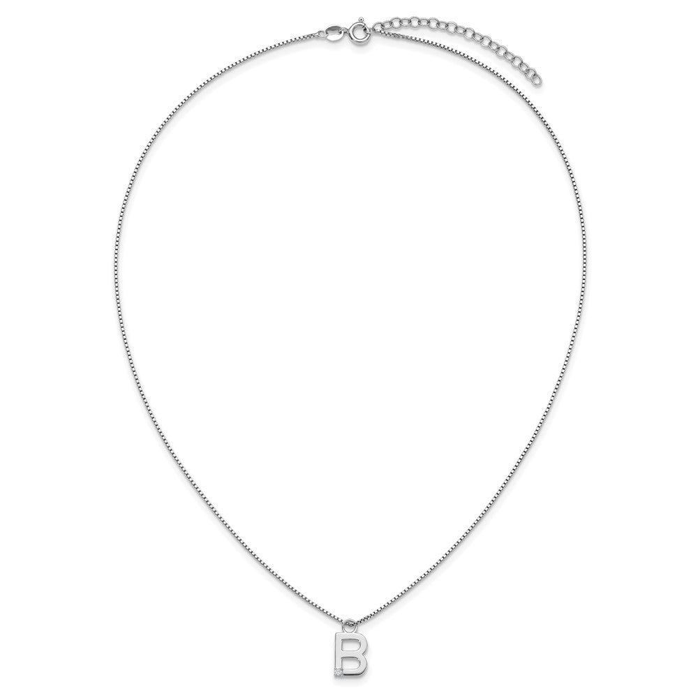 Sterlingsilber Rhodiniert Weiß Eis.03 Diamant Initiale B mit 2 Zoll Verlängerung. Halskette
