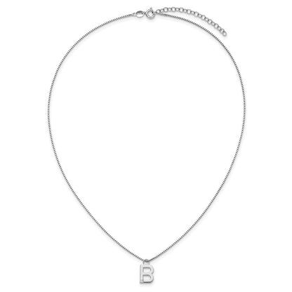 Sterlingsilber Rhodiniert Weiß Eis.03 Diamant Initiale B mit 2 Zoll Verlängerung. Halskette