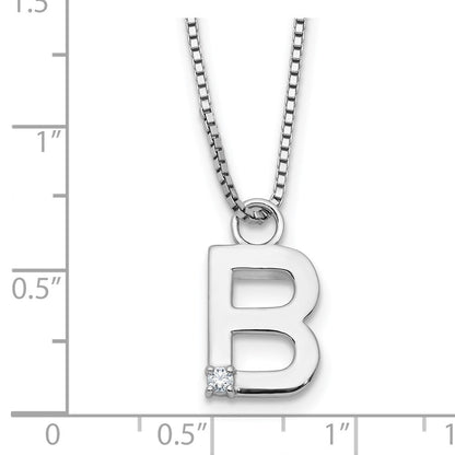 Sterlingsilber Rhodiniert Weiß Eis.03 Diamant Initiale B mit 2 Zoll Verlängerung. Halskette