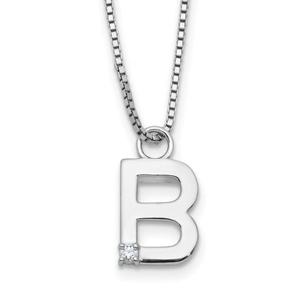 Sterlingsilber Rhodiniert Weiß Eis.03 Diamant Initiale B mit 2 Zoll Verlängerung. Halskette