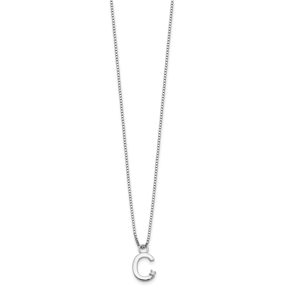 Sterlingsilber Rhodiniert Weiß Eis.03 Diamant Initiale C mit 2 Zoll Verlängerung. Halskette