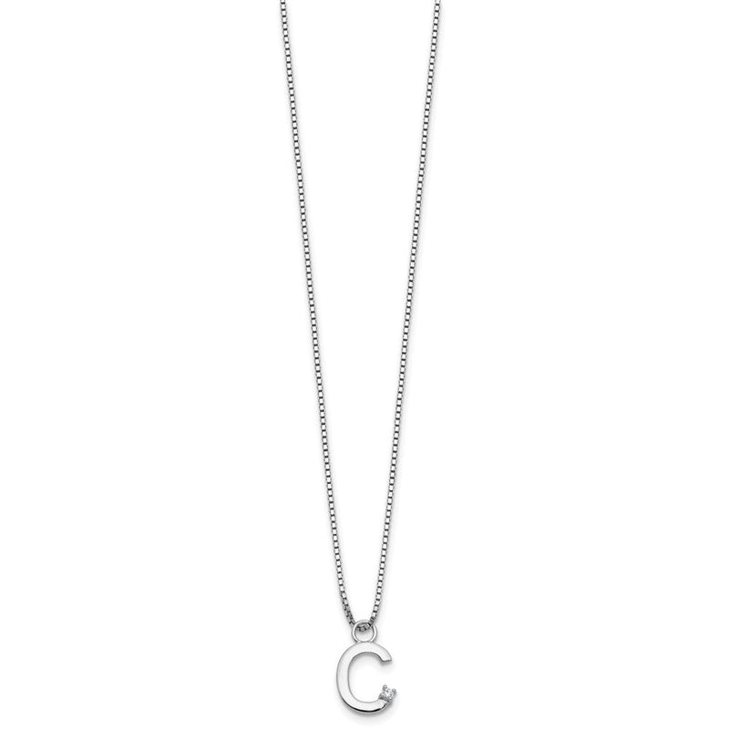 Sterlingsilber Rhodiniert Weiß Eis.03 Diamant Initiale C mit 2 Zoll Verlängerung. Halskette