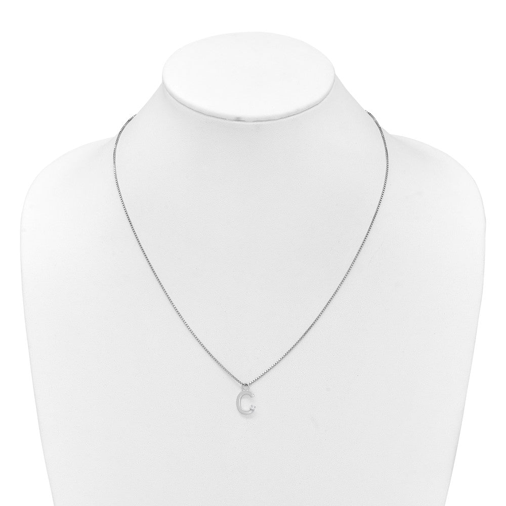 Sterlingsilber Rhodiniert Weiß Eis.03 Diamant Initiale C mit 2 Zoll Verlängerung. Halskette