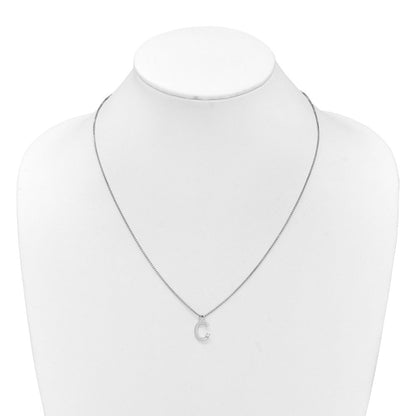 Sterlingsilber Rhodiniert Weiß Eis.03 Diamant Initiale C mit 2 Zoll Verlängerung. Halskette