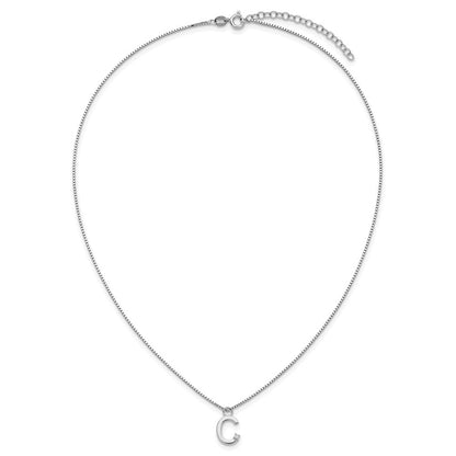 Sterlingsilber Rhodiniert Weiß Eis.03 Diamant Initiale C mit 2 Zoll Verlängerung. Halskette