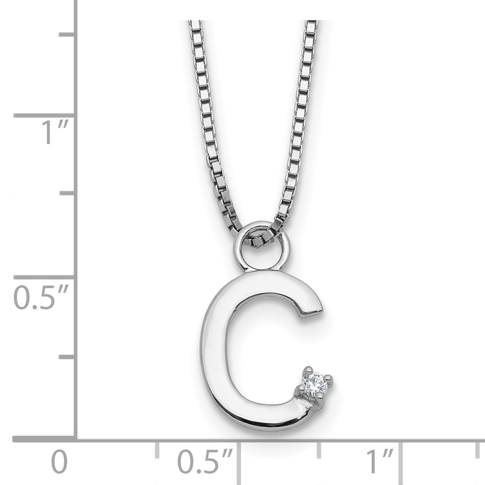Sterlingsilber Rhodiniert Weiß Eis.03 Diamant Initiale C mit 2 Zoll Verlängerung. Halskette