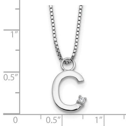Sterlingsilber Rhodiniert Weiß Eis.03 Diamant Initiale C mit 2 Zoll Verlängerung. Halskette