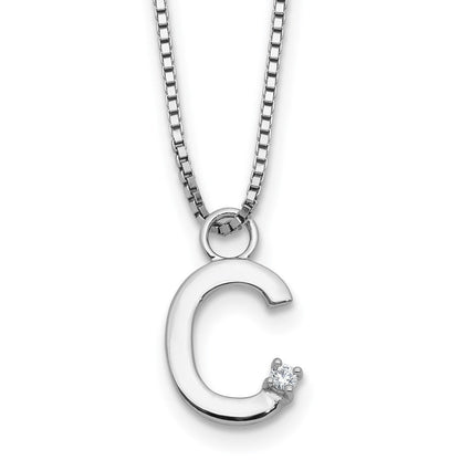 Sterlingsilber Rhodiniert Weiß Eis.03 Diamant Initiale C mit 2 Zoll Verlängerung. Halskette