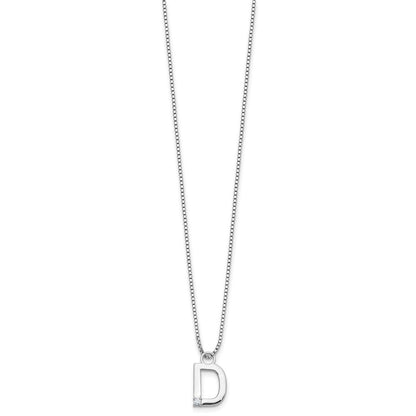 Sterlingsilber Rhodiniert Weiß Eis.03 Diamant Initiale D mit 2 Zoll Verlängerung. Halskette