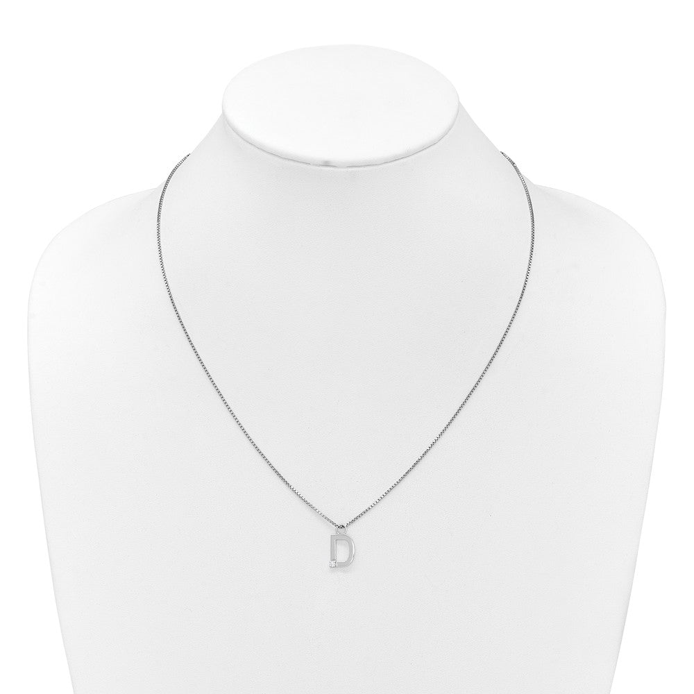 Sterlingsilber Rhodiniert Weiß Eis.03 Diamant Initiale D mit 2 Zoll Verlängerung. Halskette