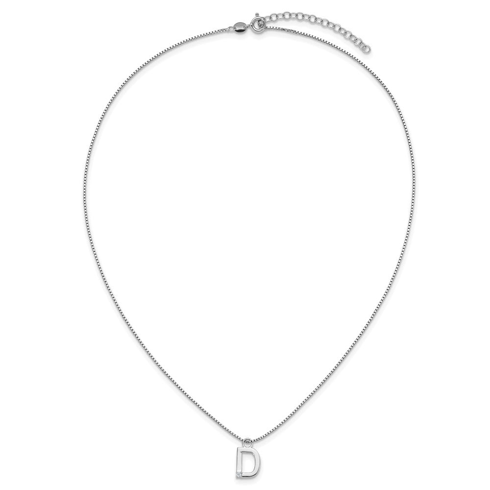 Sterlingsilber Rhodiniert Weiß Eis.03 Diamant Initiale D mit 2 Zoll Verlängerung. Halskette