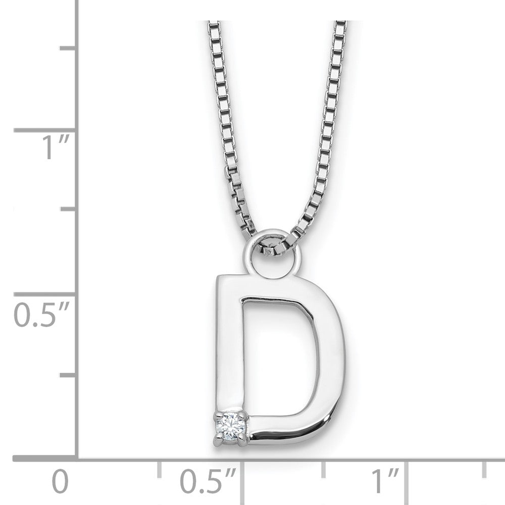 Sterlingsilber Rhodiniert Weiß Eis.03 Diamant Initiale D mit 2 Zoll Verlängerung. Halskette