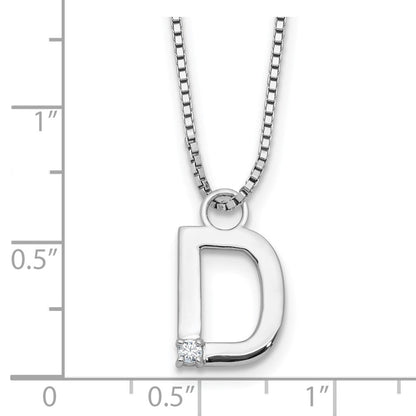 Sterlingsilber Rhodiniert Weiß Eis.03 Diamant Initiale D mit 2 Zoll Verlängerung. Halskette