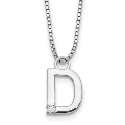 Sterlingsilber Rhodiniert Weiß Eis.03 Diamant Initiale D mit 2 Zoll Verlängerung. Halskette