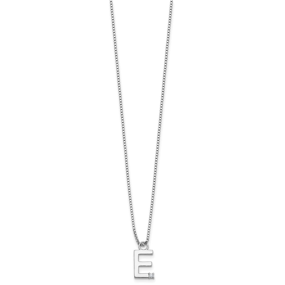 Sterlingsilber Rhodiniert Weiß Eis.03 Diamant Initiale E mit 2 Zoll Verlängerung. Halskette