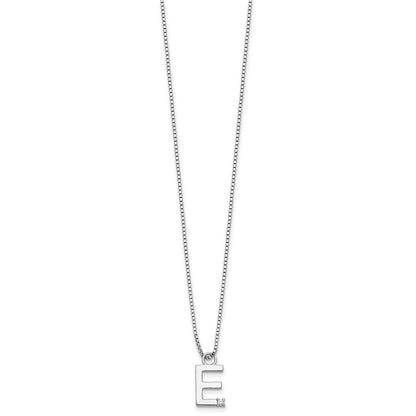 Sterlingsilber Rhodiniert Weiß Eis.03 Diamant Initiale E mit 2 Zoll Verlängerung. Halskette