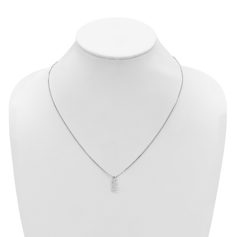 Sterlingsilber Rhodiniert Weiß Eis.03 Diamant Initiale E mit 2 Zoll Verlängerung. Halskette
