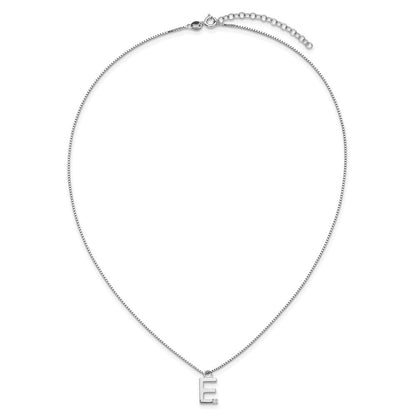 Sterlingsilber Rhodiniert Weiß Eis.03 Diamant Initiale E mit 2 Zoll Verlängerung. Halskette