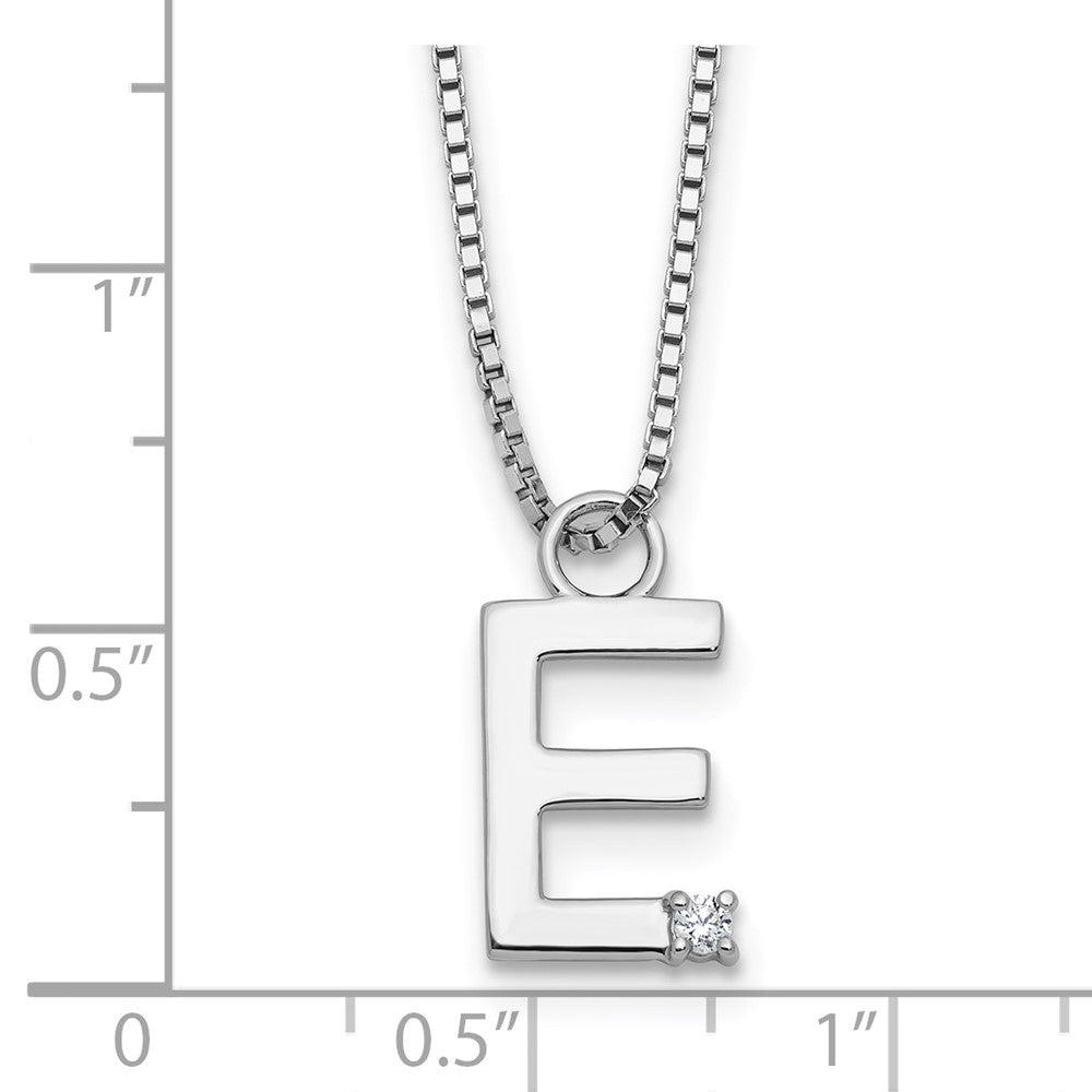Sterlingsilber Rhodiniert Weiß Eis.03 Diamant Initiale E mit 2 Zoll Verlängerung. Halskette