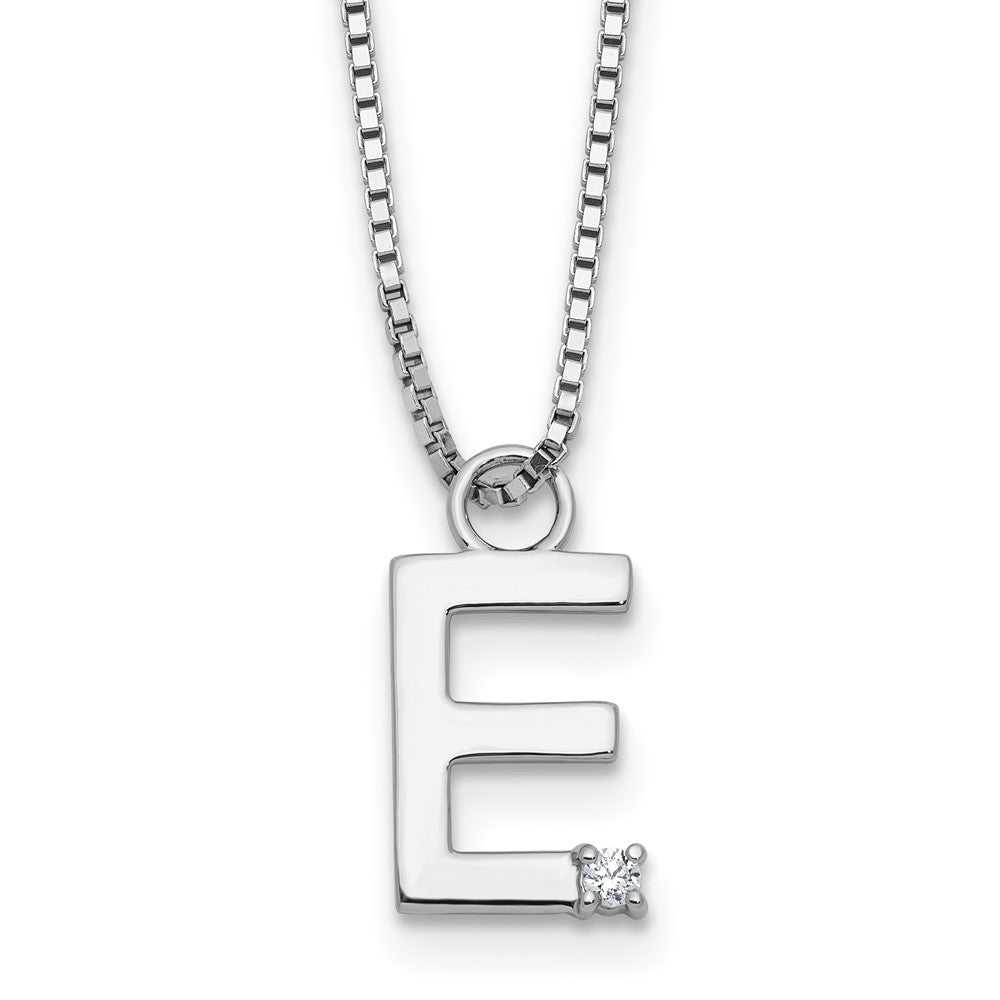Sterlingsilber Rhodiniert Weiß Eis.03 Diamant Initiale E mit 2 Zoll Verlängerung. Halskette