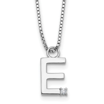 Sterlingsilber Rhodiniert Weiß Eis.03 Diamant Initiale E mit 2 Zoll Verlängerung. Halskette