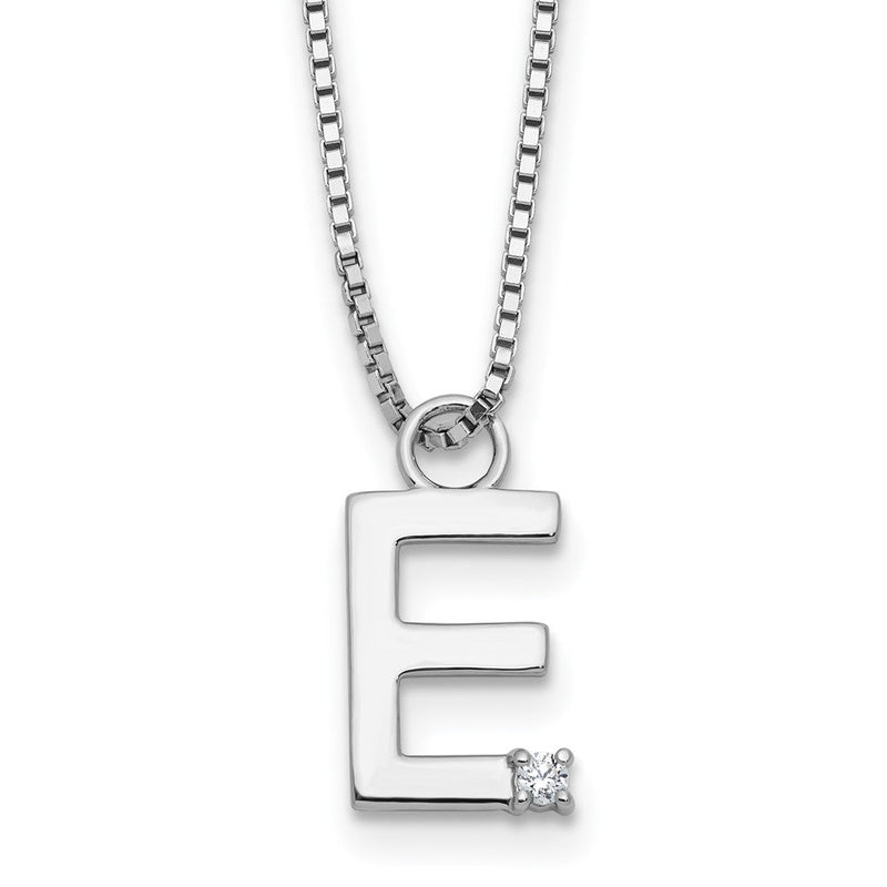 Sterlingsilber Rhodiniert Weiß Eis.03 Diamant Initiale E mit 2 Zoll Verlängerung. Halskette