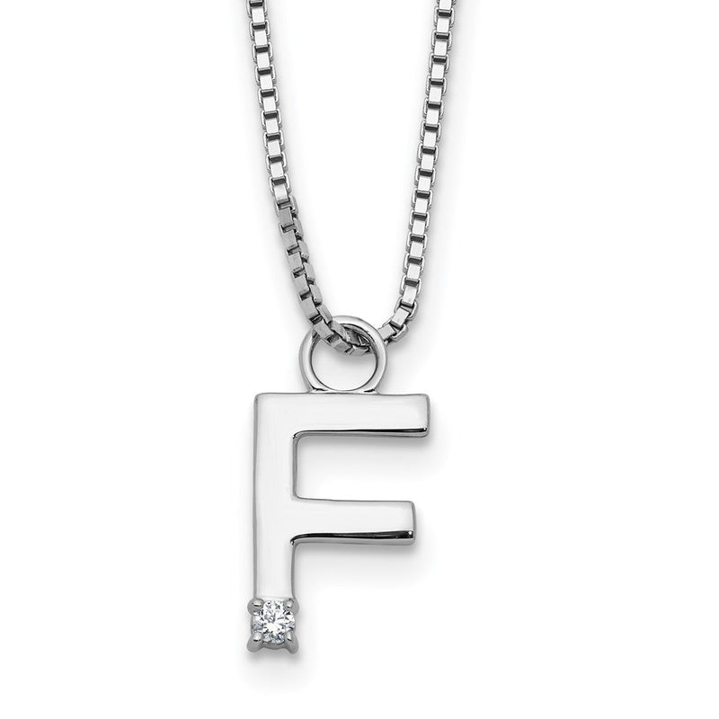 Sterlingsilber Rhodiniert Weiß Eis.03 Diamant Initiale F mit 2 Zoll Verlängerung. Halskette