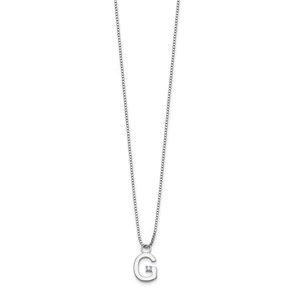 Sterlingsilber Rhodiniert Weiß Eis.03 Diamant Initiale G mit 2 Zoll Verlängerung. Halskette