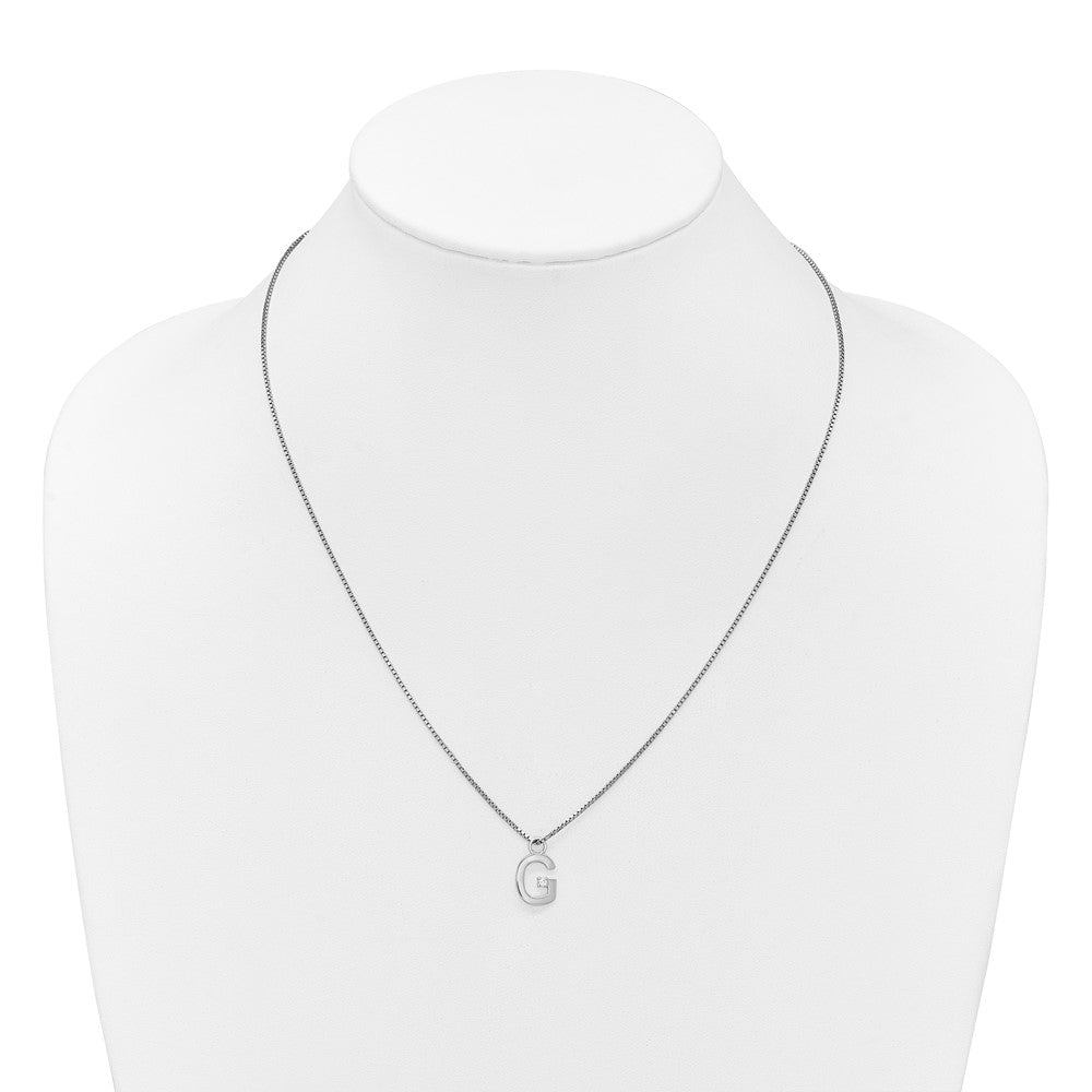 Sterlingsilber Rhodiniert Weiß Eis.03 Diamant Initiale G mit 2 Zoll Verlängerung. Halskette