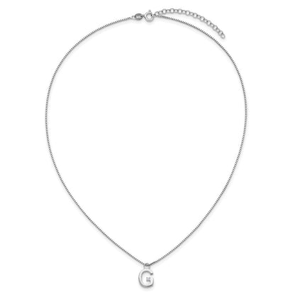 Sterlingsilber Rhodiniert Weiß Eis.03 Diamant Initiale G mit 2 Zoll Verlängerung. Halskette