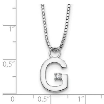 Sterlingsilber Rhodiniert Weiß Eis.03 Diamant Initiale G mit 2 Zoll Verlängerung. Halskette