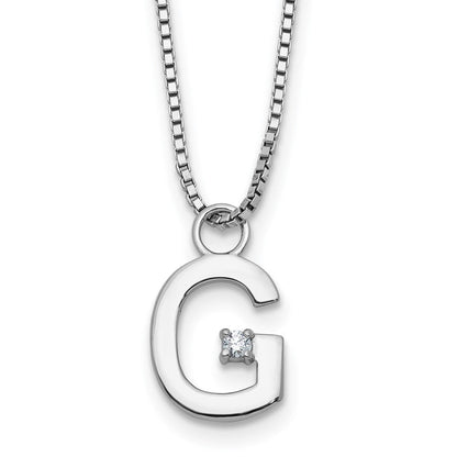 Sterlingsilber Rhodiniert Weiß Eis.03 Diamant Initiale G mit 2 Zoll Verlängerung. Halskette