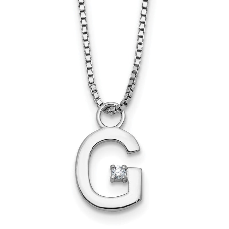 Sterlingsilber Rhodiniert Weiß Eis.03 Diamant Initiale G mit 2 Zoll Verlängerung. Halskette