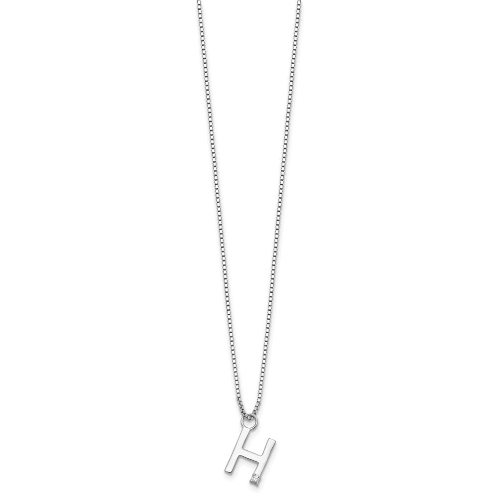Sterlingsilber Rhodiniert Weiß Eis.03 Diamant Initiale H mit 2 Zoll Verlängerung. Halskette