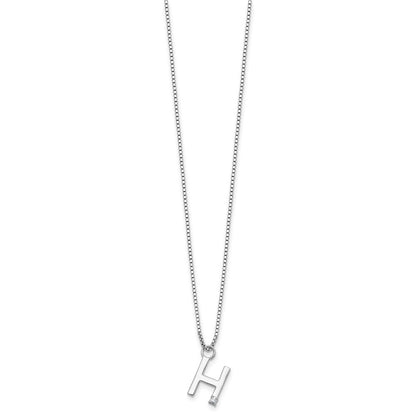 Sterlingsilber Rhodiniert Weiß Eis.03 Diamant Initiale H mit 2 Zoll Verlängerung. Halskette