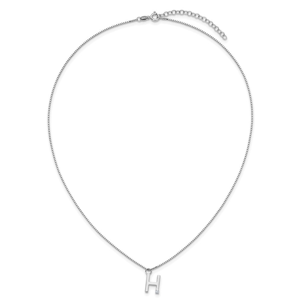 Sterlingsilber Rhodiniert Weiß Eis.03 Diamant Initiale H mit 2 Zoll Verlängerung. Halskette