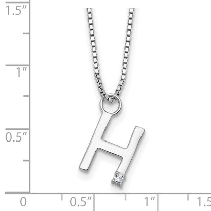 Sterlingsilber Rhodiniert Weiß Eis.03 Diamant Initiale H mit 2 Zoll Verlängerung. Halskette