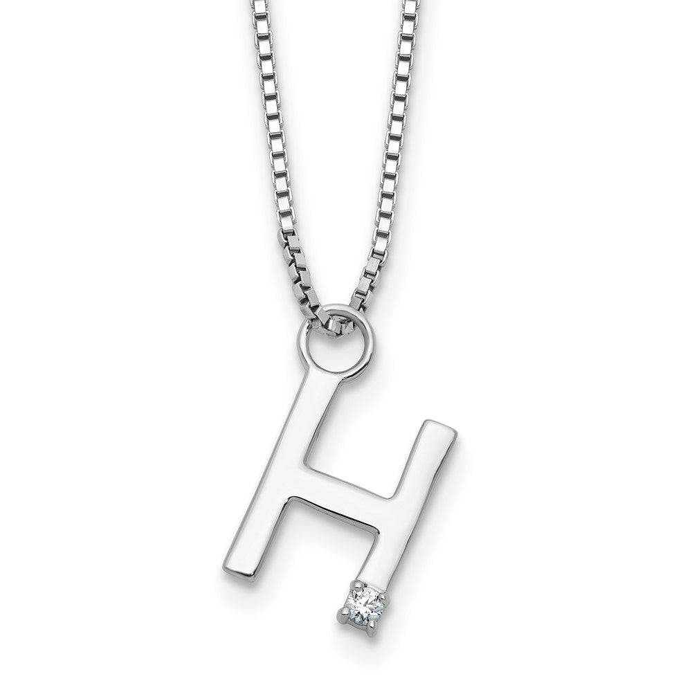Sterlingsilber Rhodiniert Weiß Eis.03 Diamant Initiale H mit 2 Zoll Verlängerung. Halskette