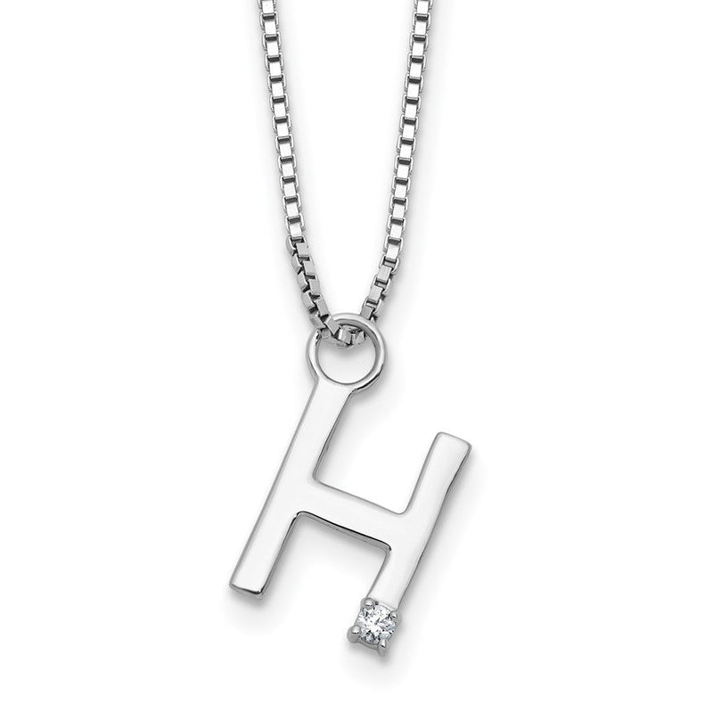 Sterlingsilber Rhodiniert Weiß Eis.03 Diamant Initiale H mit 2 Zoll Verlängerung. Halskette