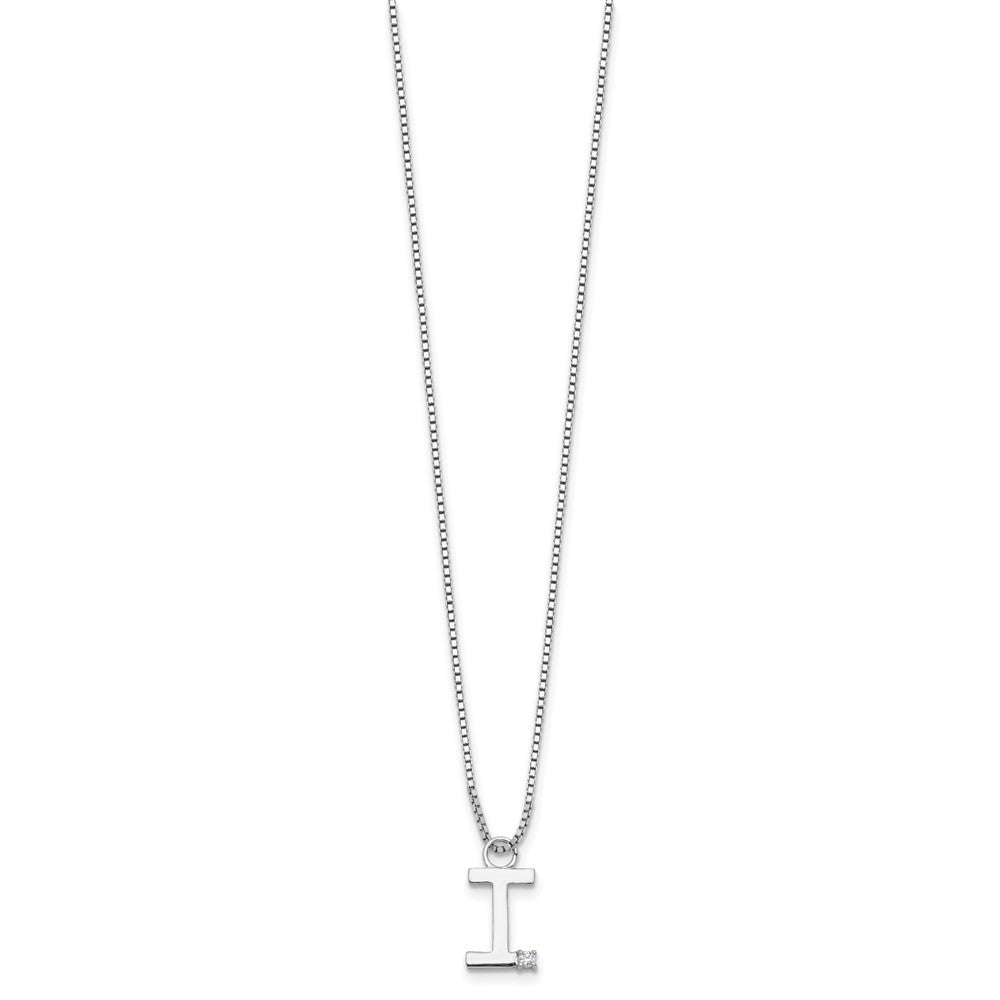 Sterlingsilber Rhodiniert Weiß Eis.03 Diamant Initiale I mit 2 Zoll Verlängerung. Halskette