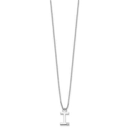 Sterlingsilber Rhodiniert Weiß Eis.03 Diamant Initiale I mit 2 Zoll Verlängerung. Halskette