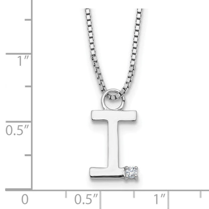 Sterlingsilber Rhodiniert Weiß Eis.03 Diamant Initiale I mit 2 Zoll Verlängerung. Halskette