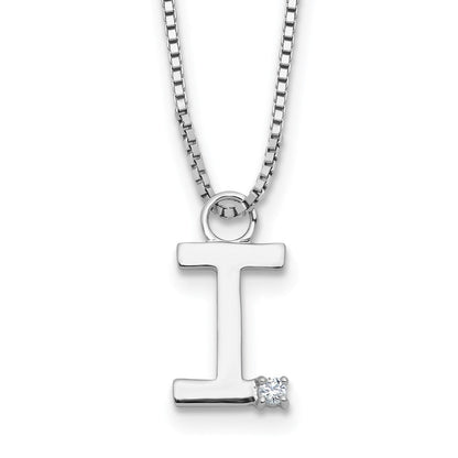 Sterlingsilber Rhodiniert Weiß Eis.03 Diamant Initiale I mit 2 Zoll Verlängerung. Halskette