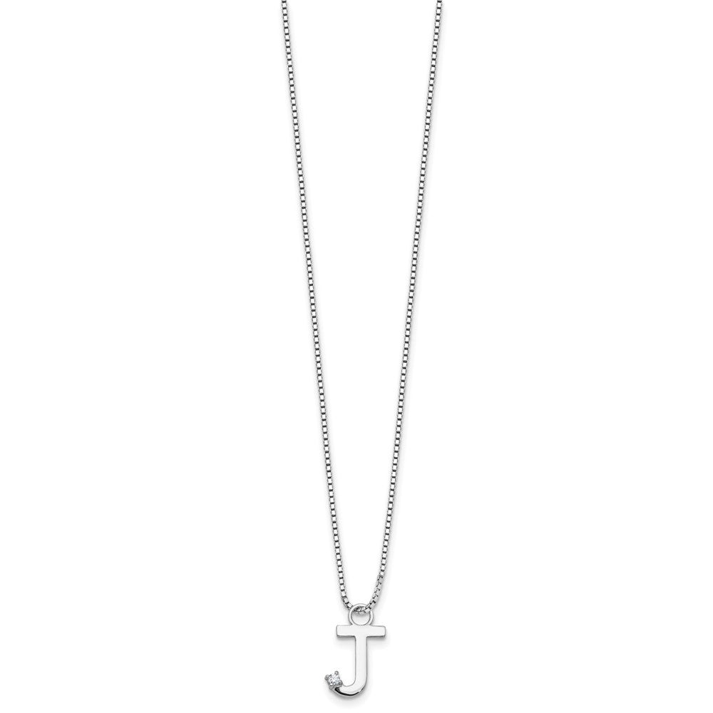 Sterlingsilber Rhodiniert Weiß Eis.03 Diamant Initiale J mit 2 Zoll Verlängerung. Halskette