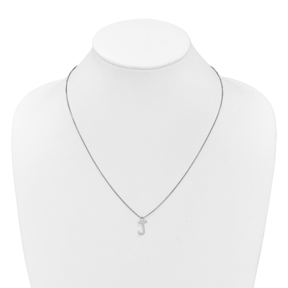 Sterlingsilber Rhodiniert Weiß Eis.03 Diamant Initiale J mit 2 Zoll Verlängerung. Halskette