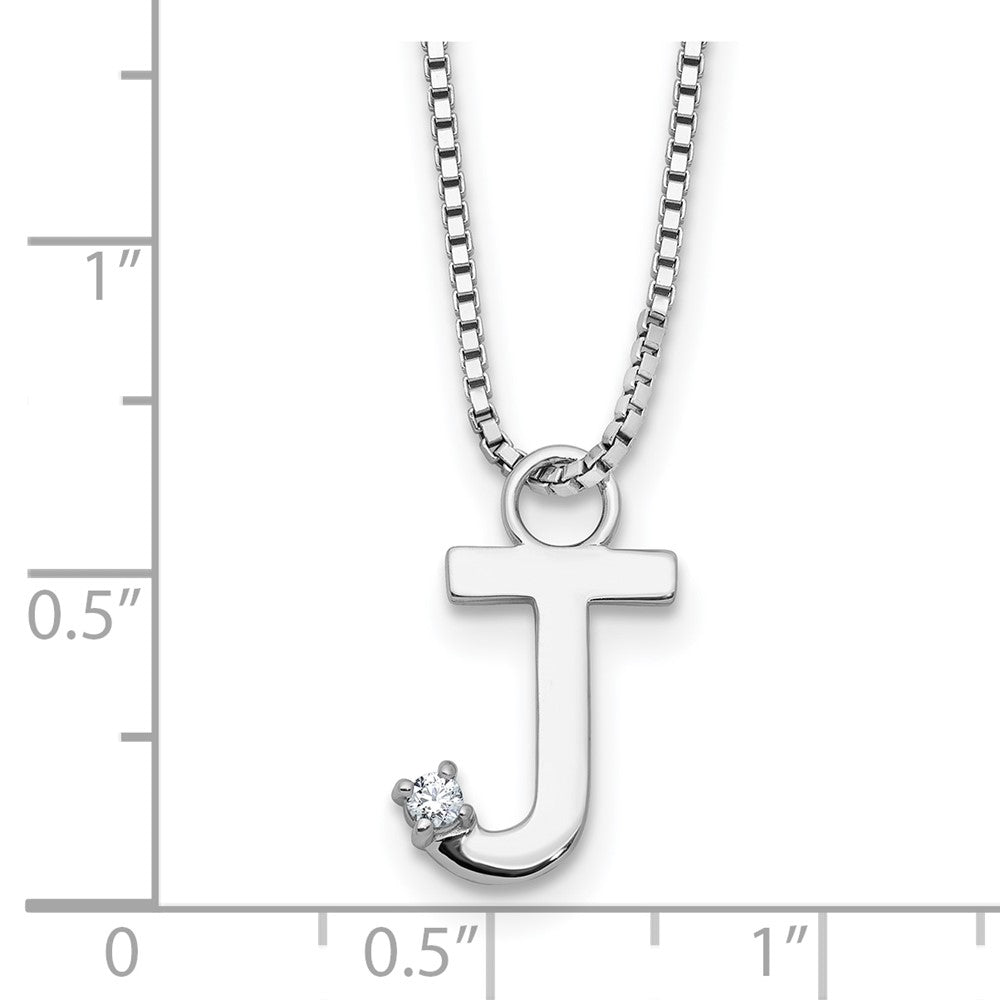 Sterlingsilber Rhodiniert Weiß Eis.03 Diamant Initiale J mit 2 Zoll Verlängerung. Halskette