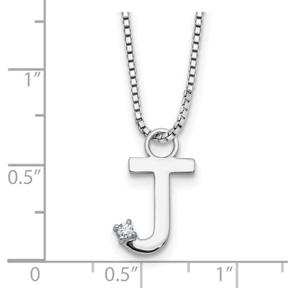 Sterlingsilber Rhodiniert Weiß Eis.03 Diamant Initiale J mit 2 Zoll Verlängerung. Halskette