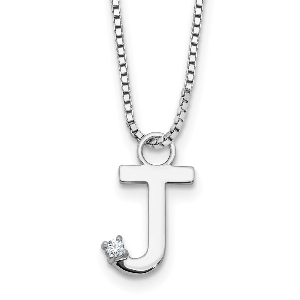Sterlingsilber Rhodiniert Weiß Eis.03 Diamant Initiale J mit 2 Zoll Verlängerung. Halskette