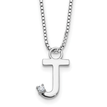 Sterlingsilber Rhodiniert Weiß Eis.03 Diamant Initiale J mit 2 Zoll Verlängerung. Halskette